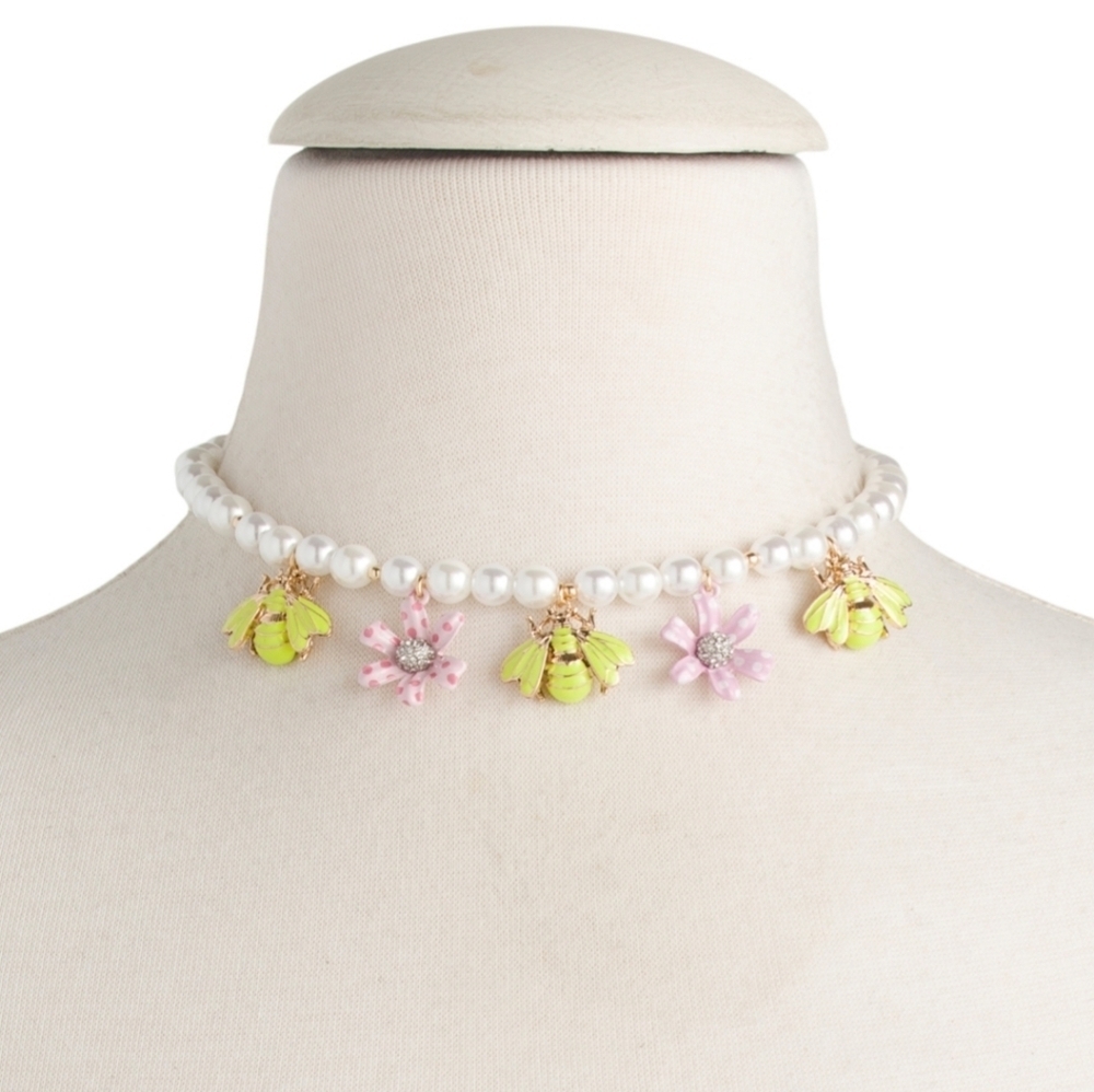 Betsey Johnson Floral Bee Pearl Necklace